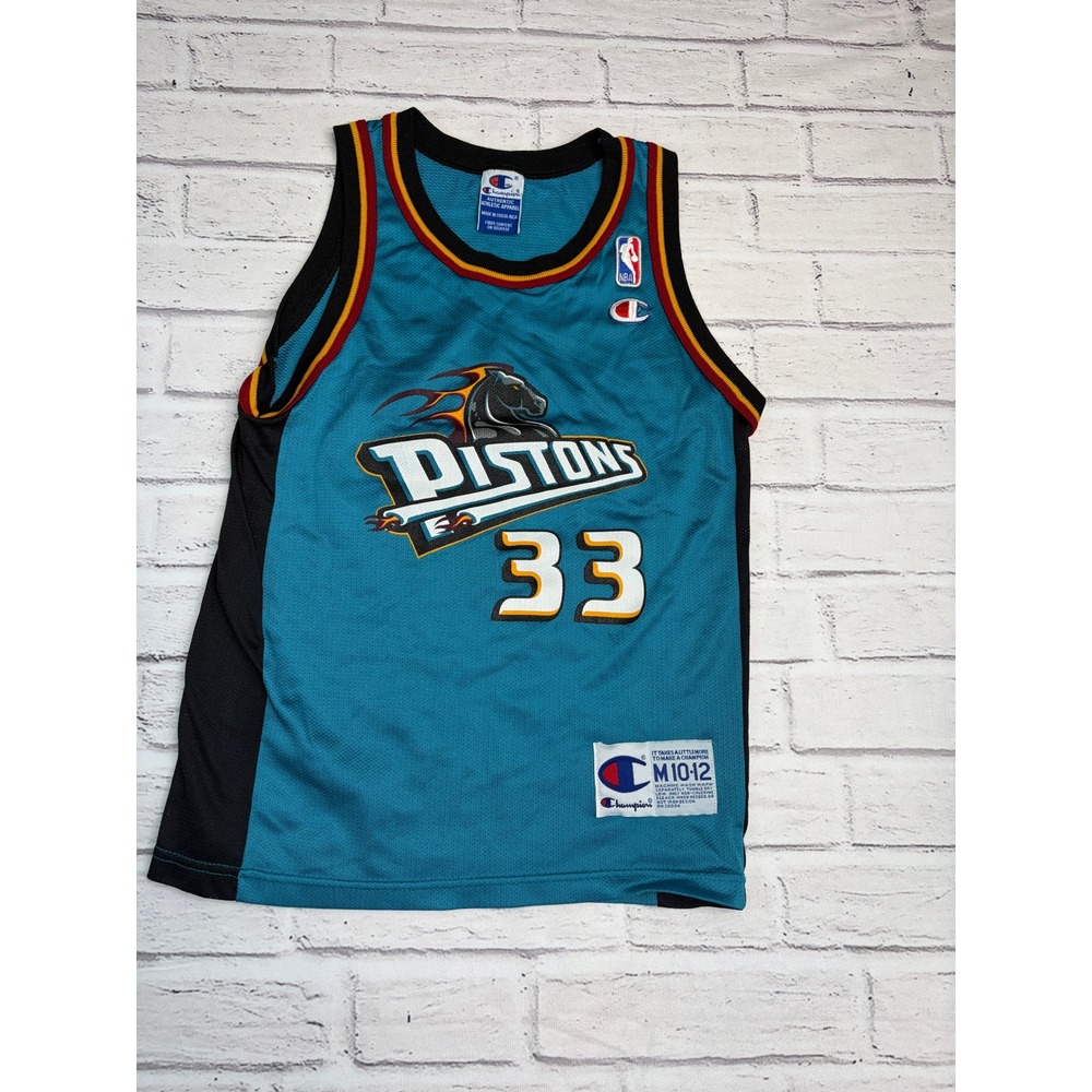 Vintage Champion Detroit Pistons Grant Hill 33 NBA Jersey Teal Kids Medium 10-12